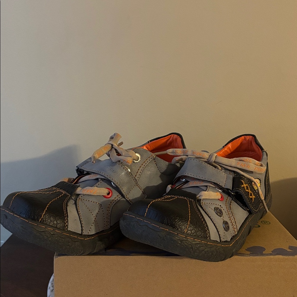 Gray and Black Velcro and tie shoes NWT size 9 1/2